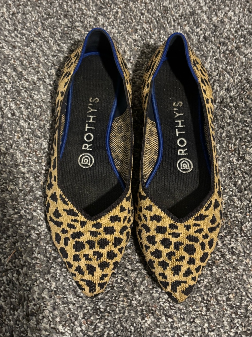 Rothy's Leopard-Print Pointed Flats in Tan and Black